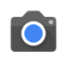 A gray camera with a blue lens